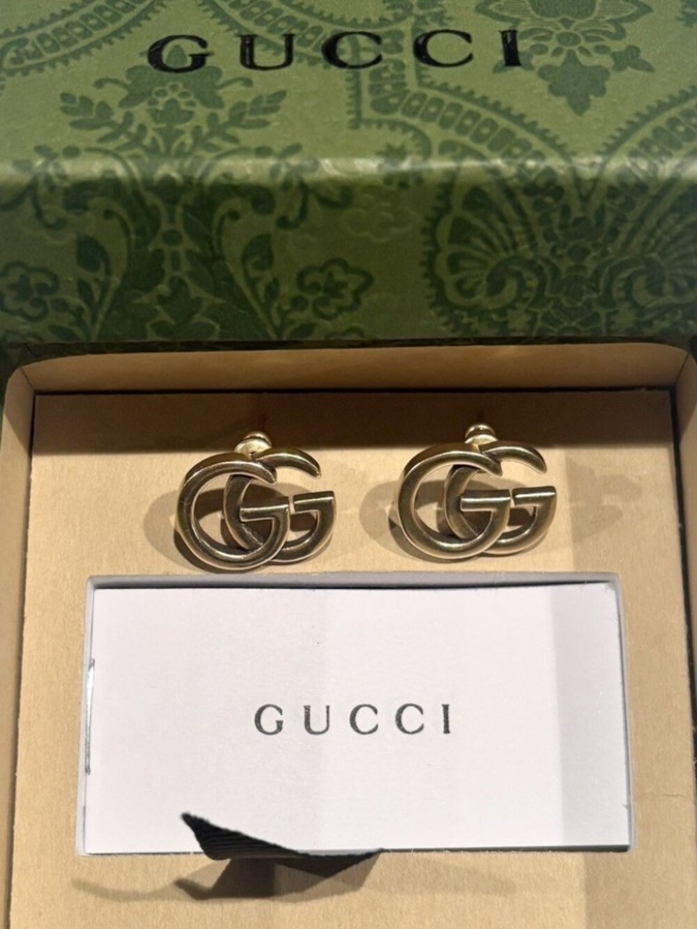 Gucci GG Brushed Brass Earrings Gold Tone